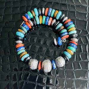 Carolyn Pollack Sterling Silver Multi Gemstone Beaded Coil Wrap Bracelet/ Anklet